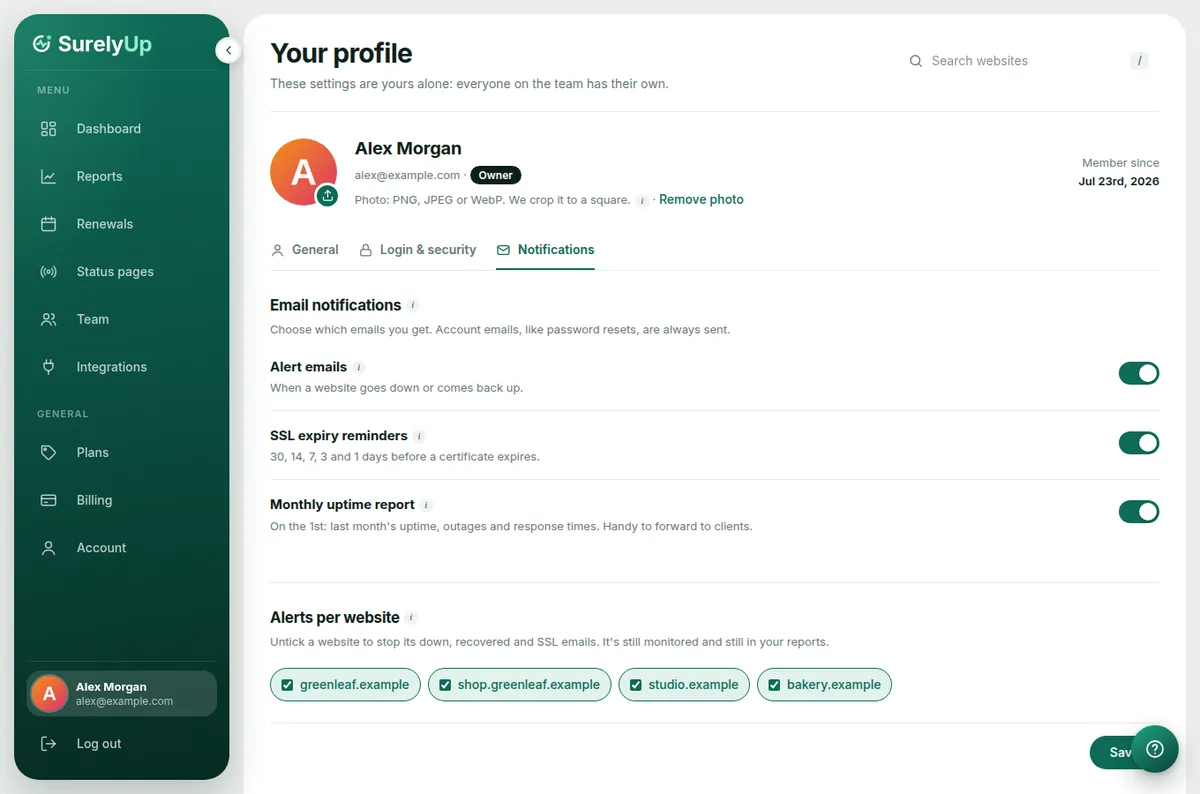 The Notifications tab of Your profile